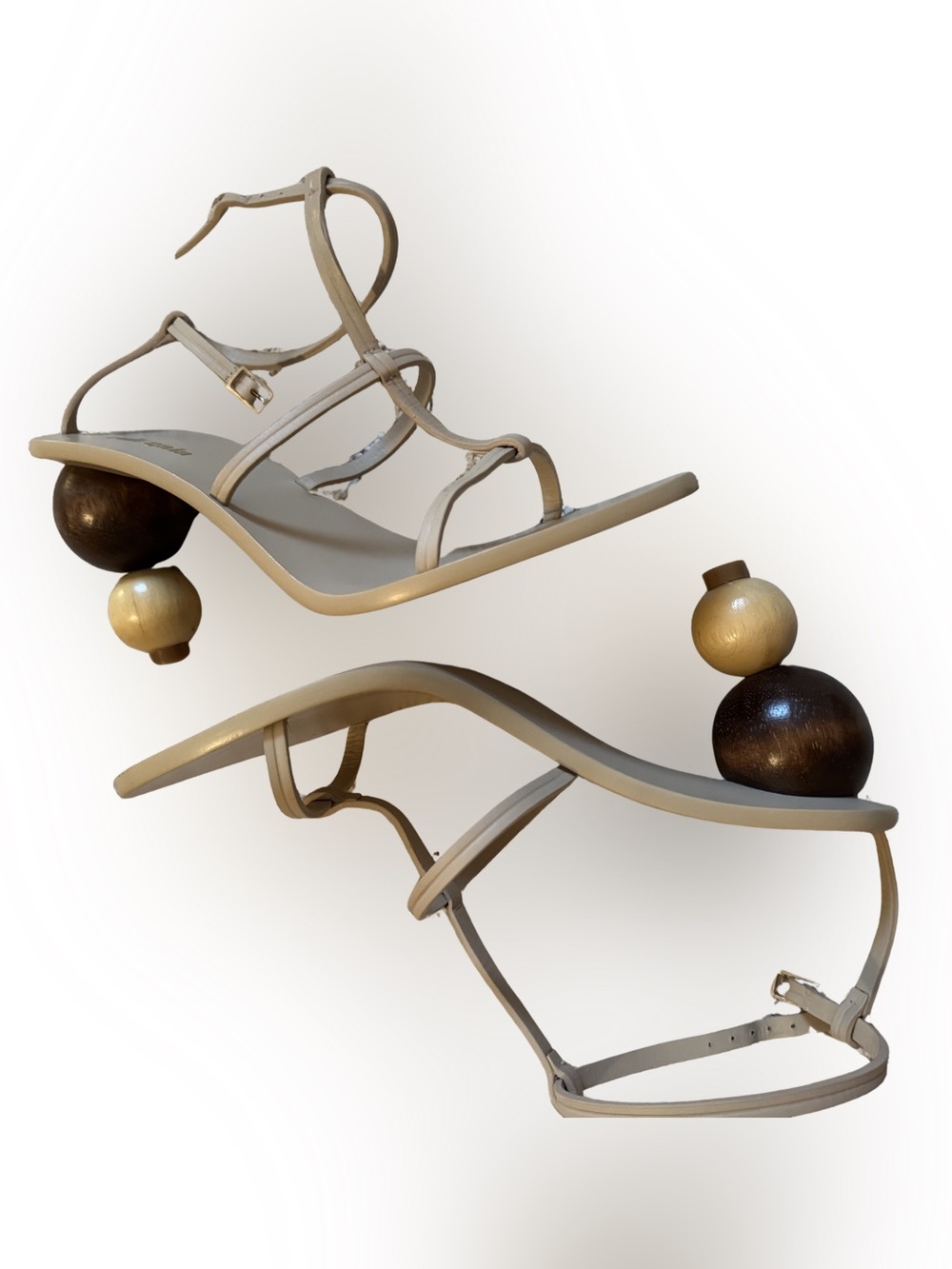Cult Gaia Eden Heels- beige strappy sandals with sculptural wooden ball heel - Picture 4 of 5